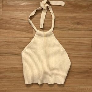NEVER WORN Ribbed Knit Tie-Back Crop Top in Cream SZ SMALL